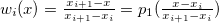 $w_{i}(x)=\frac{x_{i+1}-x}{x_{i+1}-x_ i}=p_1( \frac{x-x_ i}{x_{i+1}-x_{i}} )$