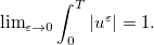 $\lim _{\varepsilon \rightarrow 0}\displaystyle \int _0^ T\vert u^\varepsilon \vert =1.$